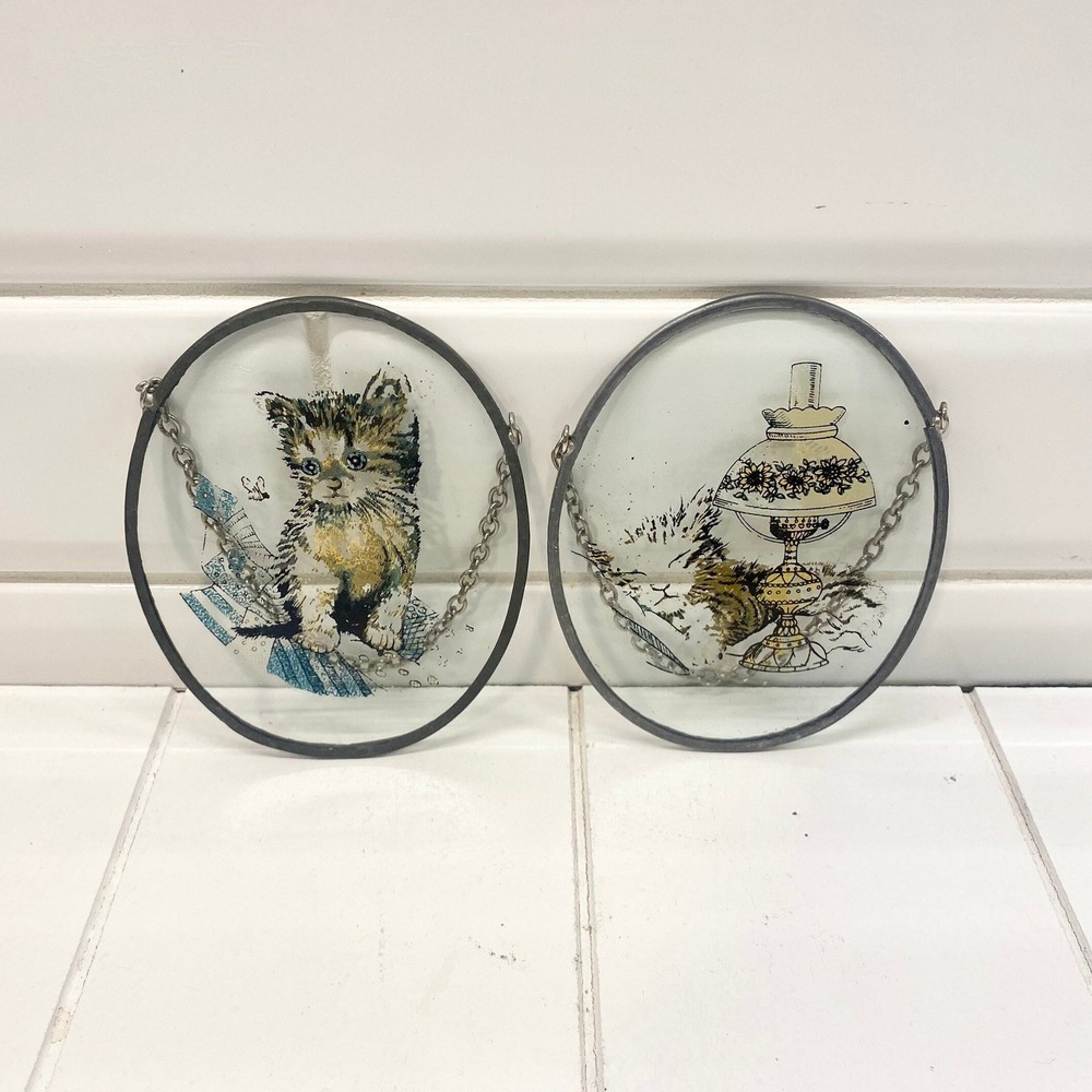Vintage Kitschy Cat Suncatchers,‎ Vintage Cat Decor, Set of 2